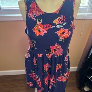Floral Sleeveless Dress - Blue and Pink